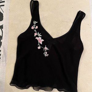 sheer lingerie top with floral embroidery y2k top 90s cute valentines cami top